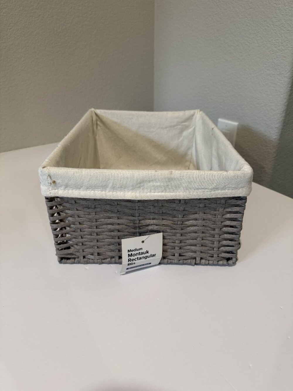 Container Store Montauk Rectangular Storage Basket Medium Grey 11x15x6.5 New Tag